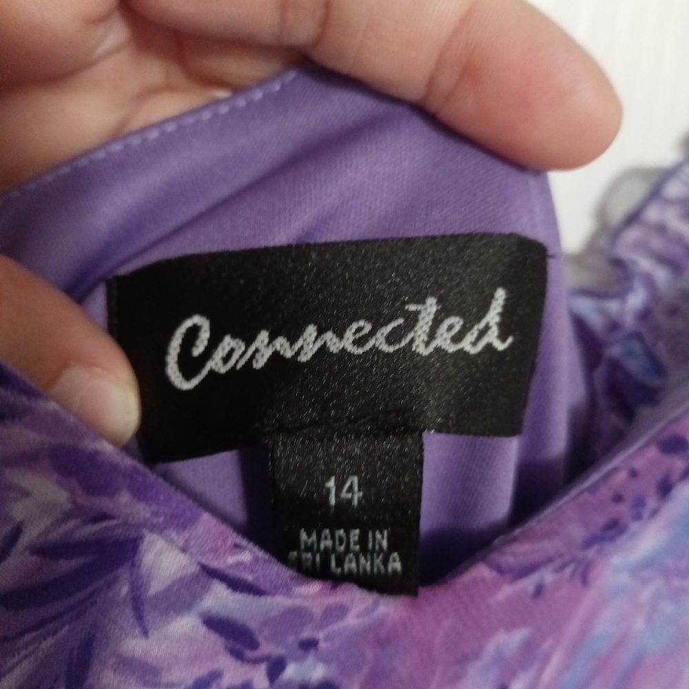 Connected Purple Floral Print Lined Sweetheart Dress Size 14 - Picture 4 of 7